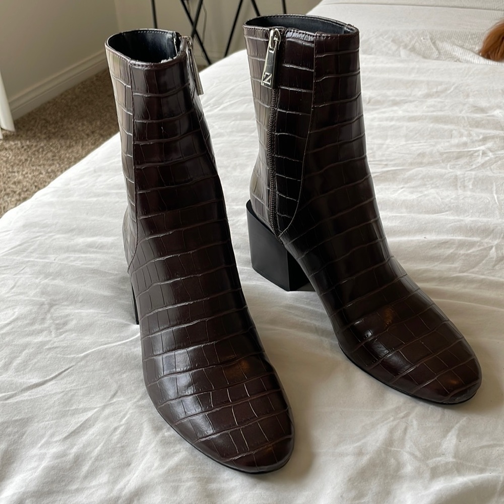 Zara Faux Croc Leather Boot - Size 7